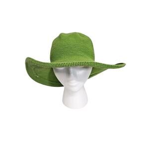 Silver Wave Green Woven Knit Wide Wire Brim Boho Beach Sun Hat